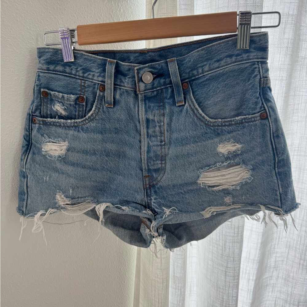 Levi's Blue Distressed Jean Shorts